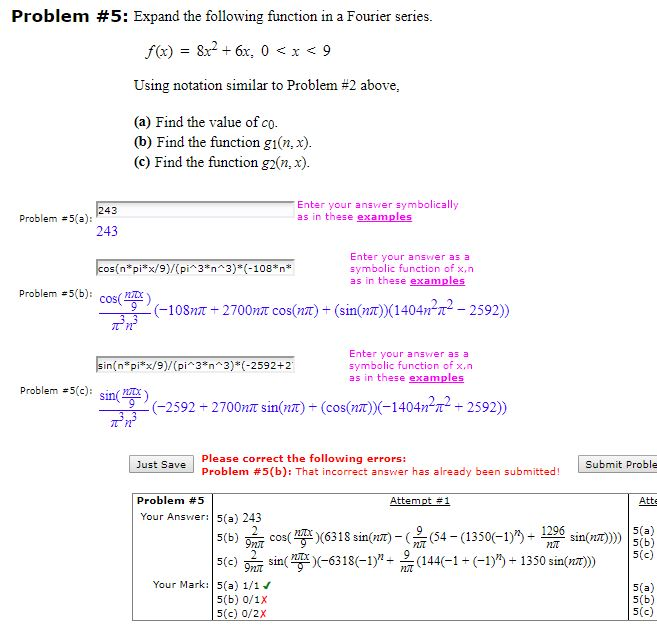 Solved Solve B And C G1 Is Cos N Pi X 9 An And G2 Is Si Chegg Com