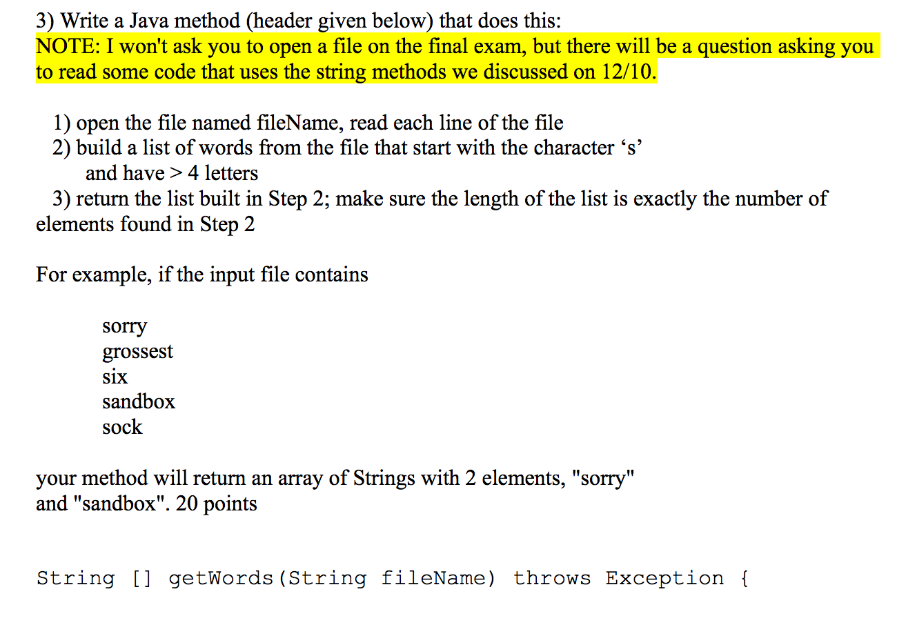 Solved Write a Java method (header given below) that does  Chegg.com