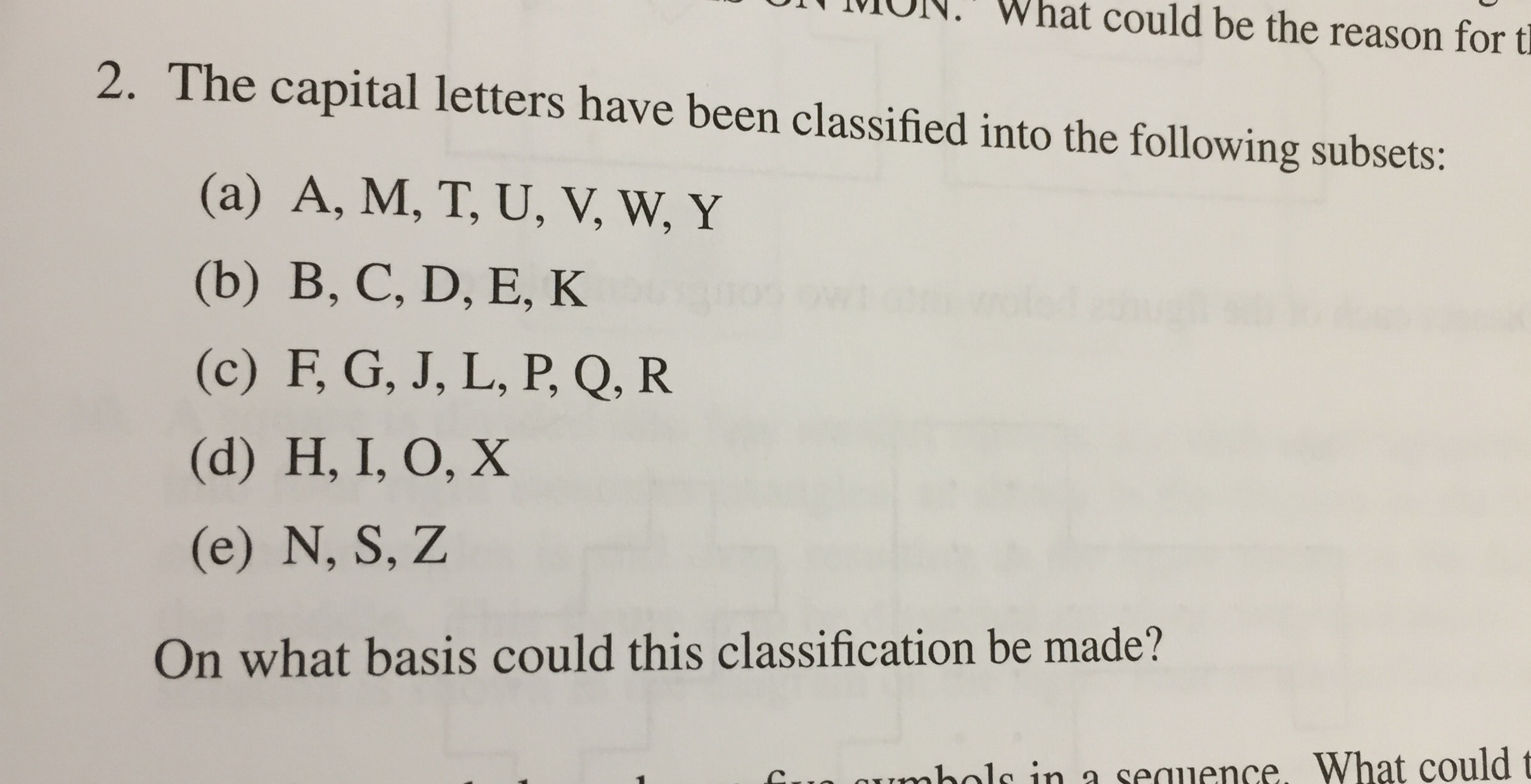 Solved The Capital Letters Have Been Classified Into The Chegg Com