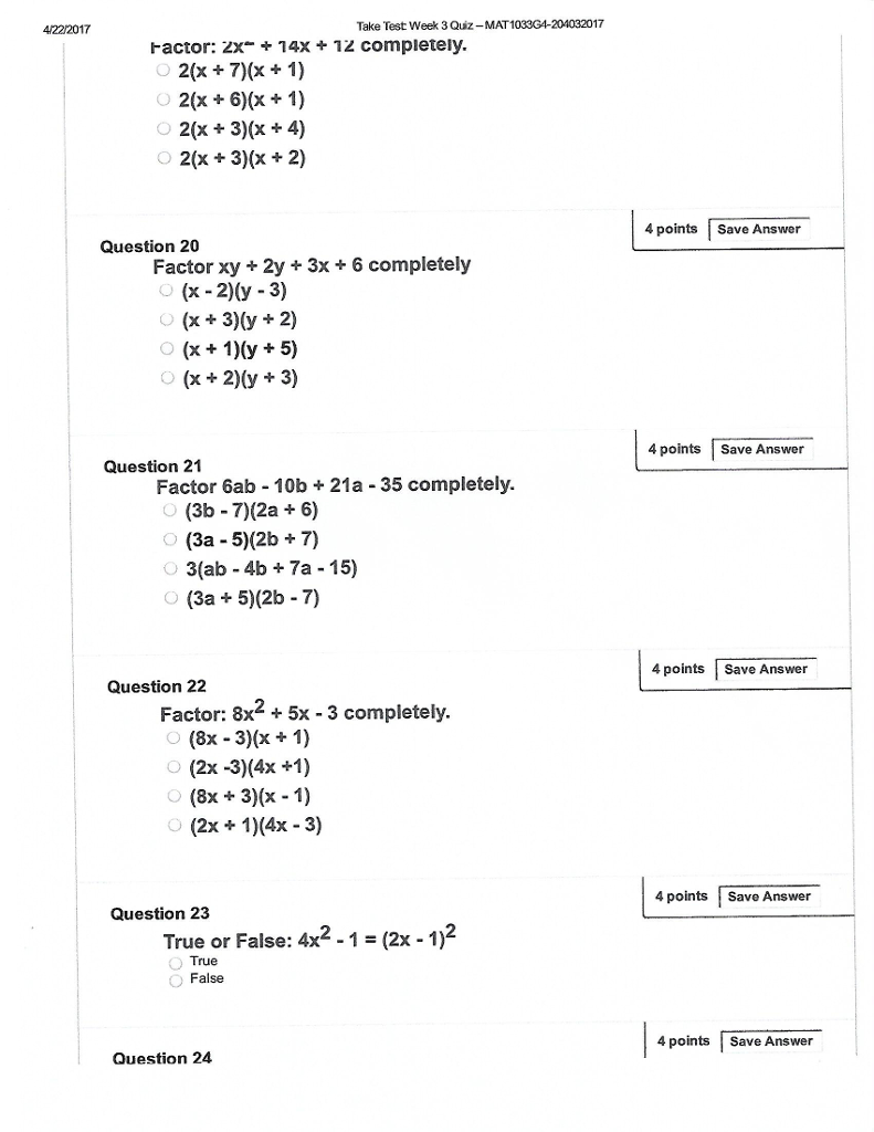 Solved Factor 2x 14x 12 Completely 2 X 7 X 1 Chegg Com