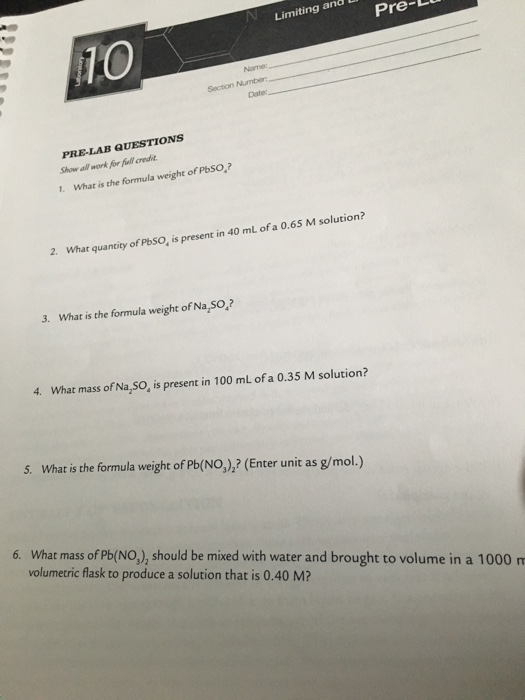 Solved What Is The Formula Weight Of PbSO_4? What Mass Of