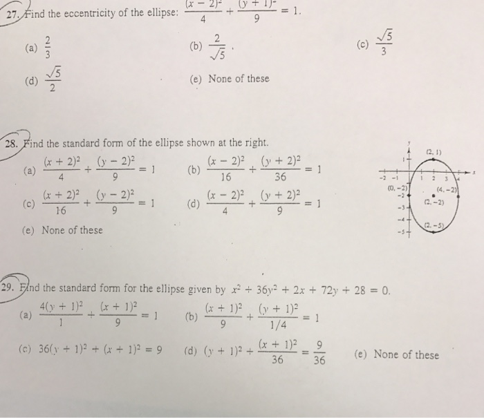 Solved Find The Eccentricity Of The Ellipse X 2 2 4 Chegg Com