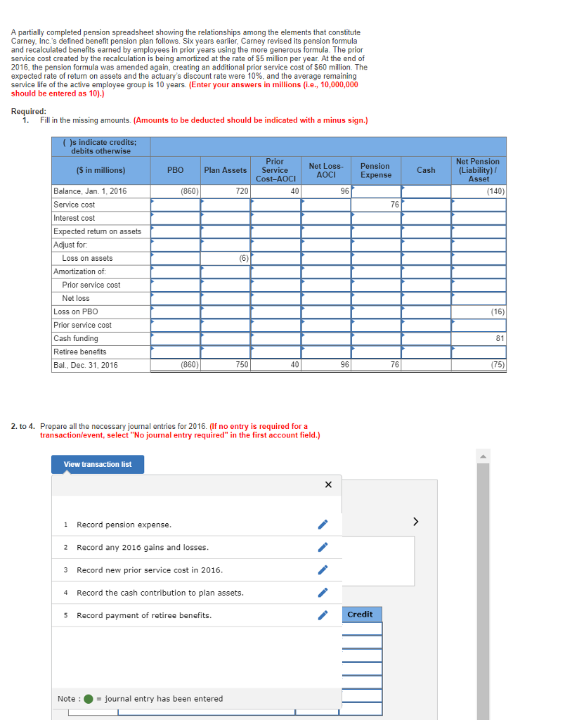 Solved: A Partially Completed Pension Spreadsheet Showing ...