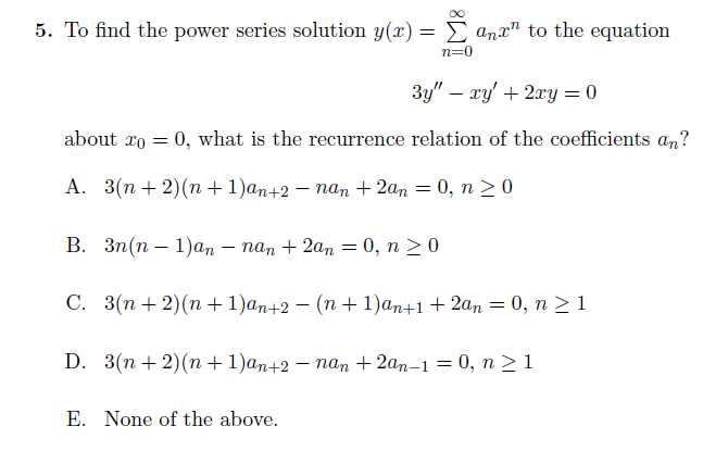 To find the power series solution y(x) = | Chegg.com