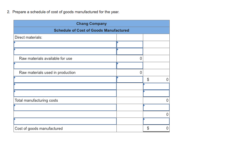Question & Answer: The following cost data relate to the manufacturing activities of Chang Company during the just completed year: Manufacturing ov..... 1