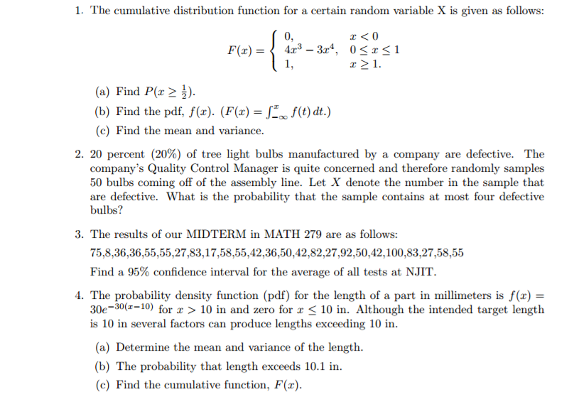 Solved The Cumulative Distribution Function For A Certain Chegg Com