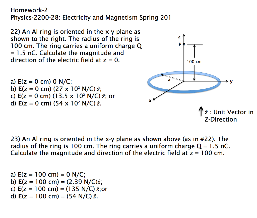 Homework 2 Physics 20 28 Electricity And Magnetism Chegg Com