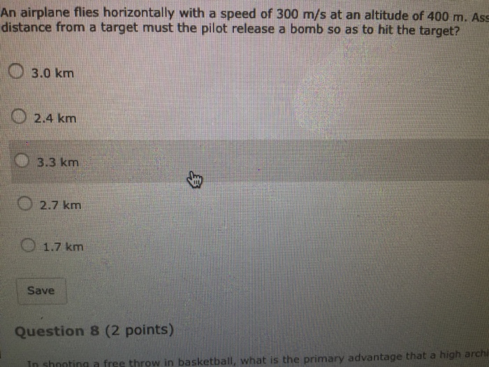 An airplane flies horizontally with a speed of 300