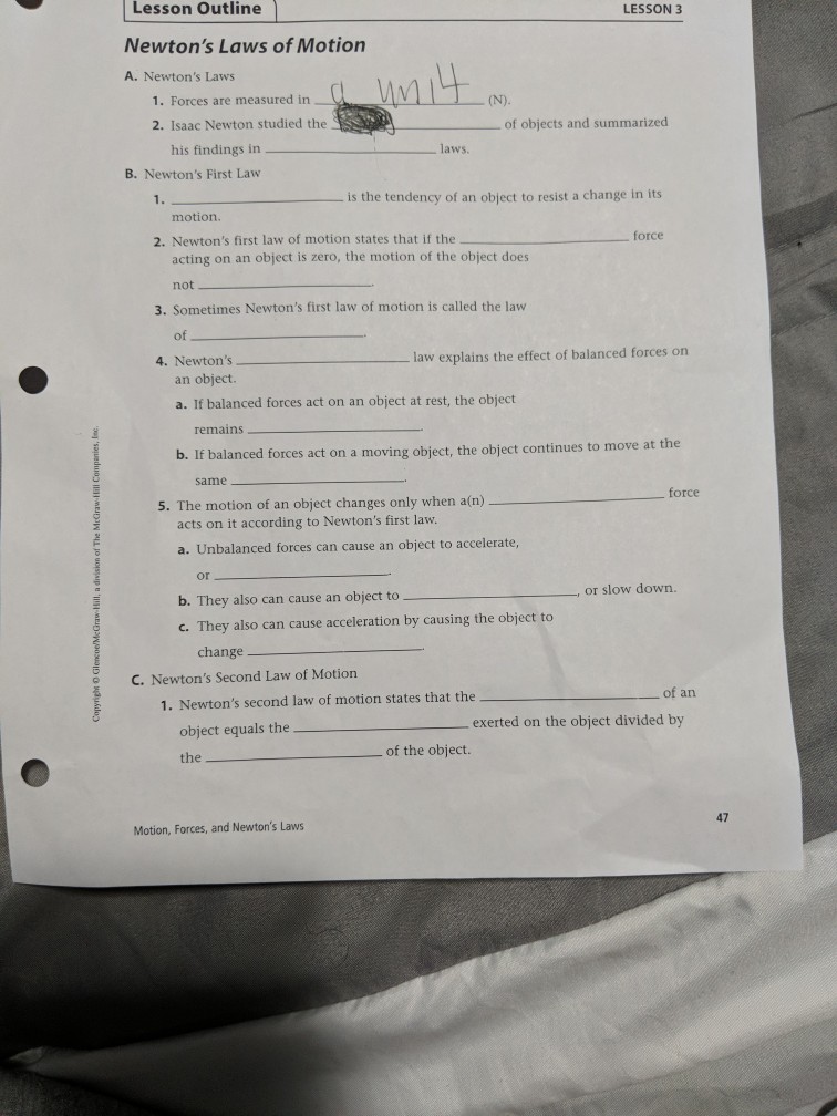 Lesson Outline Lesson 3 Newton S Laws Of Motion A Chegg 