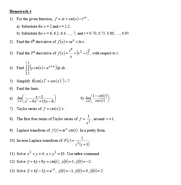 Solved Homework 4 For The Given Function F Xt Sin X F Chegg Com