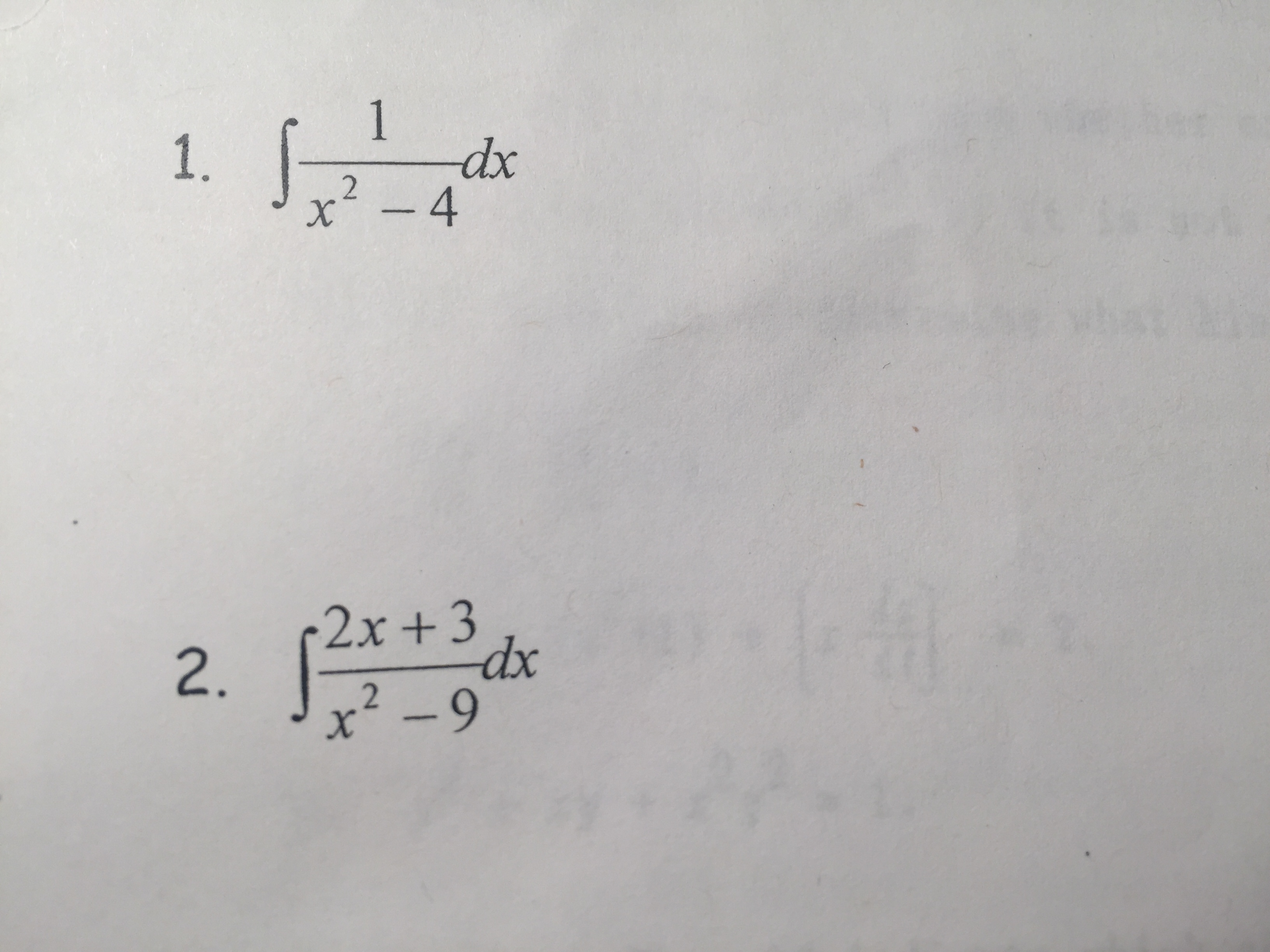 Solved Integral 1 X 2 4 Dx Integral 2x 3 X 2 9 Dx Chegg Com