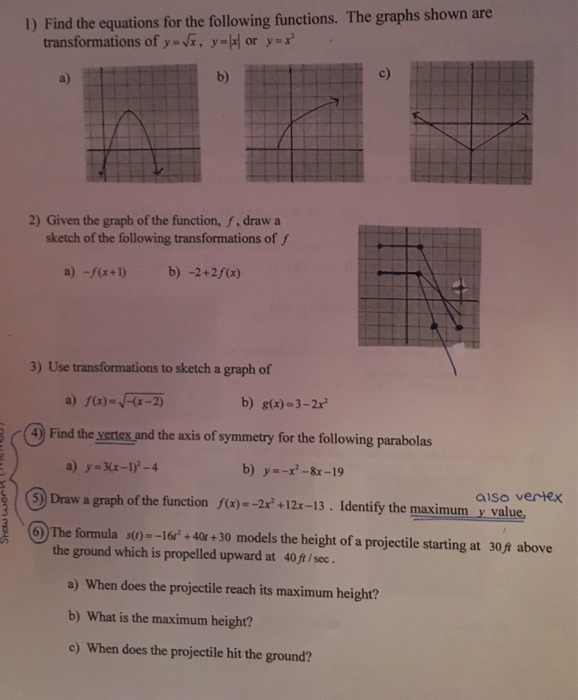 Find The Equations For The Following Functions Th Chegg Com