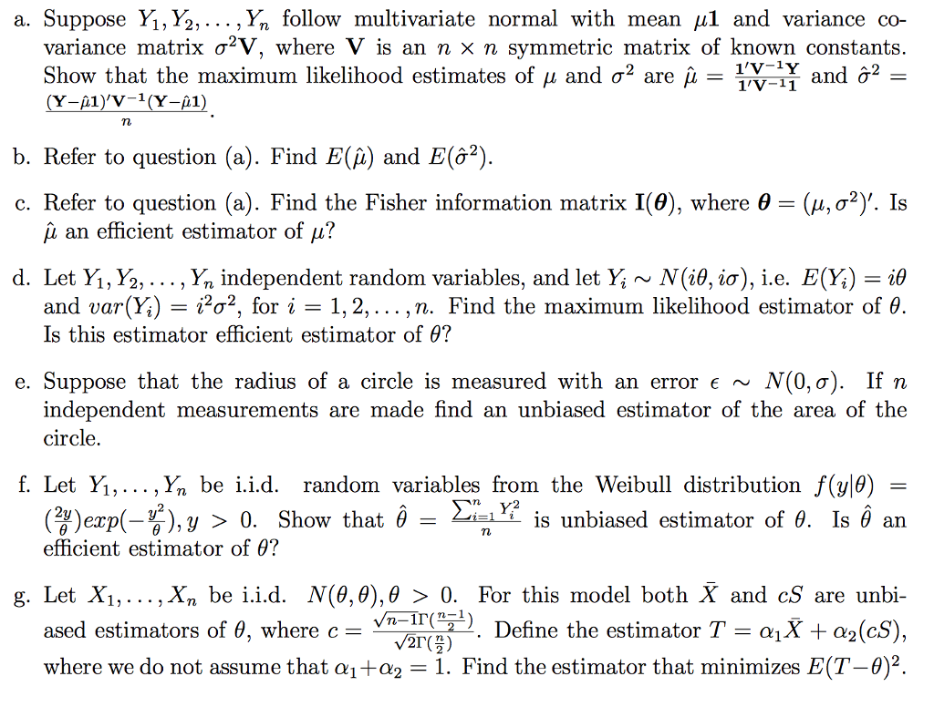 A Suppose Yi X2 Y Follow Multivariate Normal Wi Chegg Com