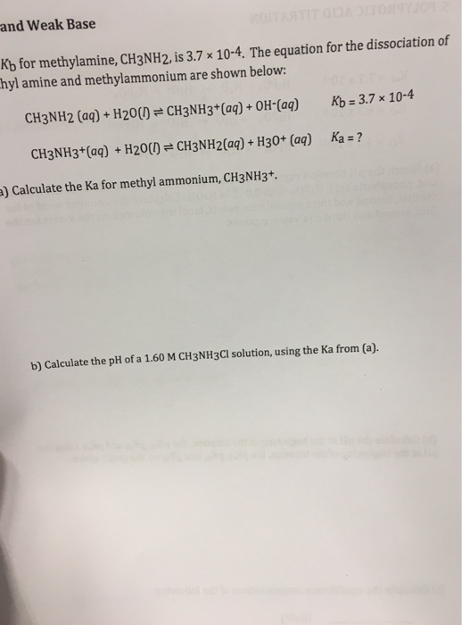 Solved A. Calculate The Ka For Methyl Ammonium CH3NH3+ B
