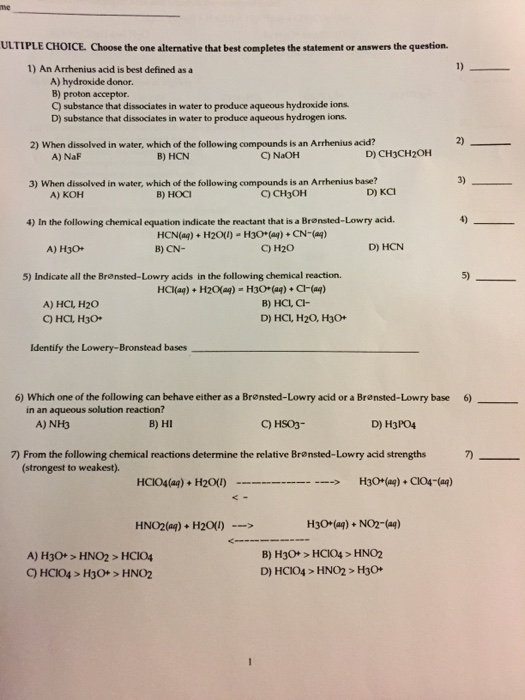 Solved An Arrhenius Acid Is Best Defined As A When | Chegg.com