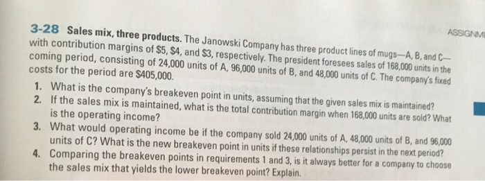 The Janowski Pany Has Three Product Lines Of Chegg 