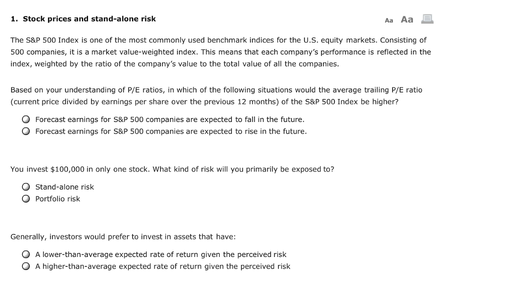 Solved The S P 500 Index Is One Of The Most Commonly Used