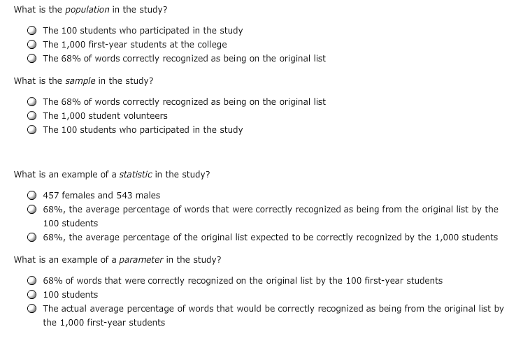 Answered: Identifying Parameters and Statistics:…