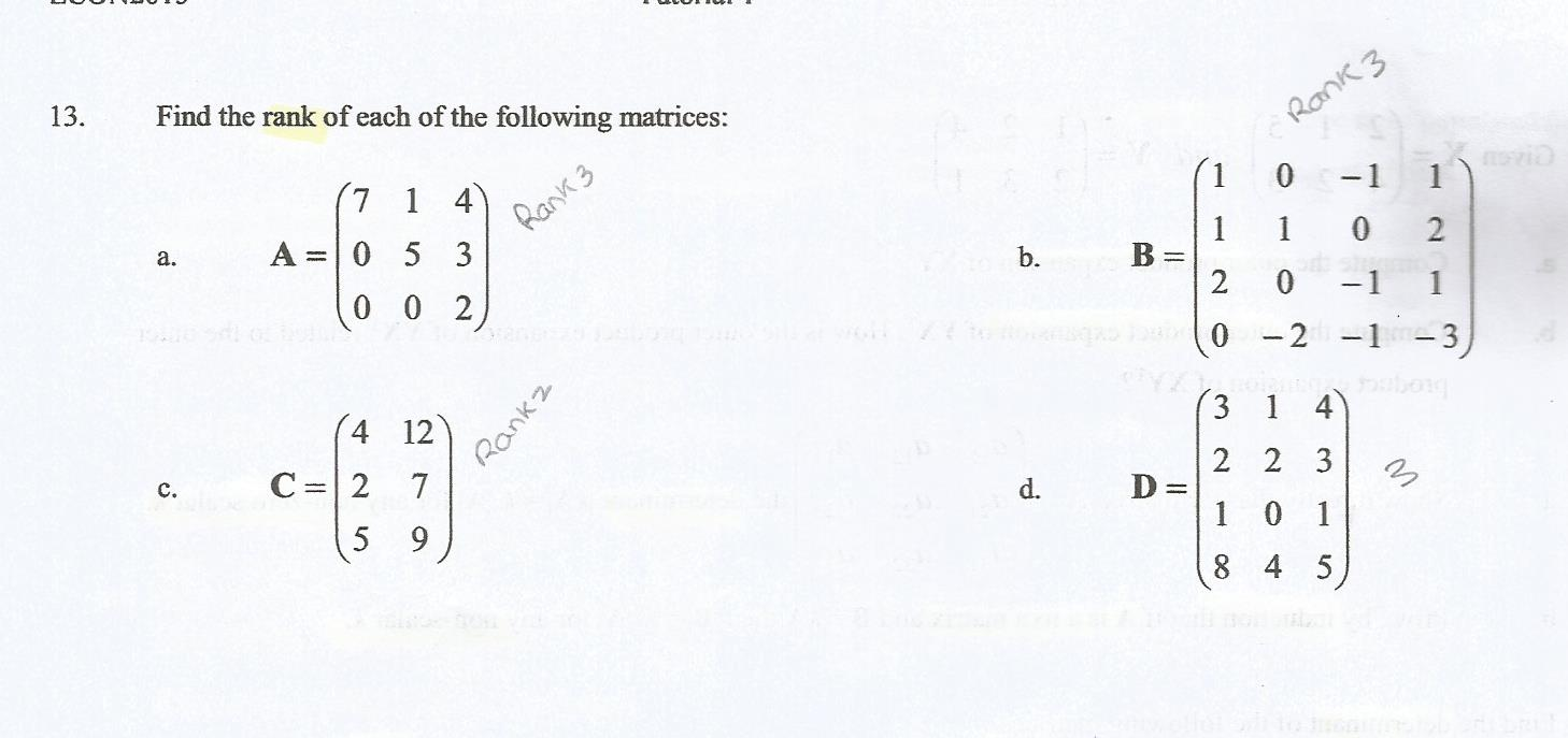 Find The Rank Of Each Of The Following Matrices A Chegg 