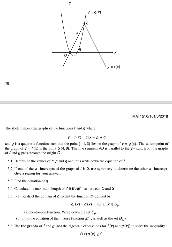 Solved Y G X Y F X 18 Mat1510 101 0 2018 The Sketch Sho Chegg Com