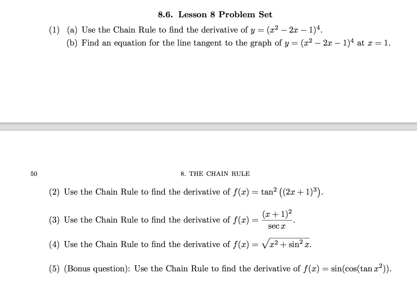 8 6 Lesson 8 Problem Set 1 A Use The Chain Rule Chegg Com