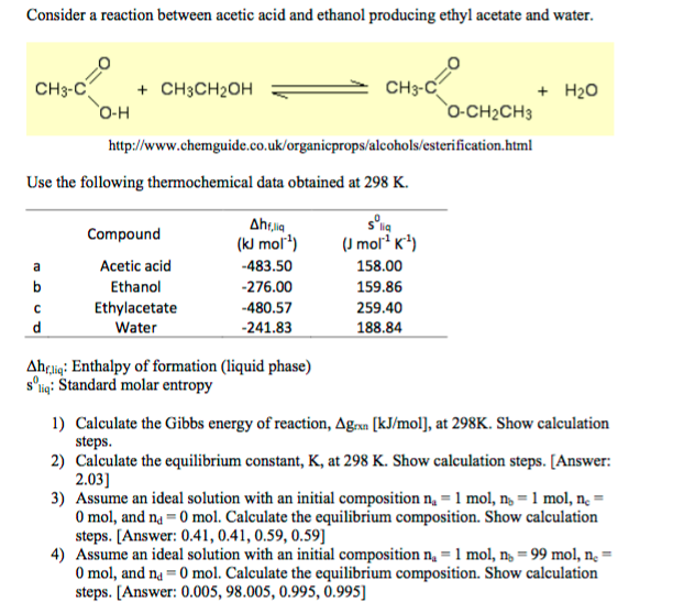 Consider A Reaction Between Acetic Acid And Ethano... | Chegg.com