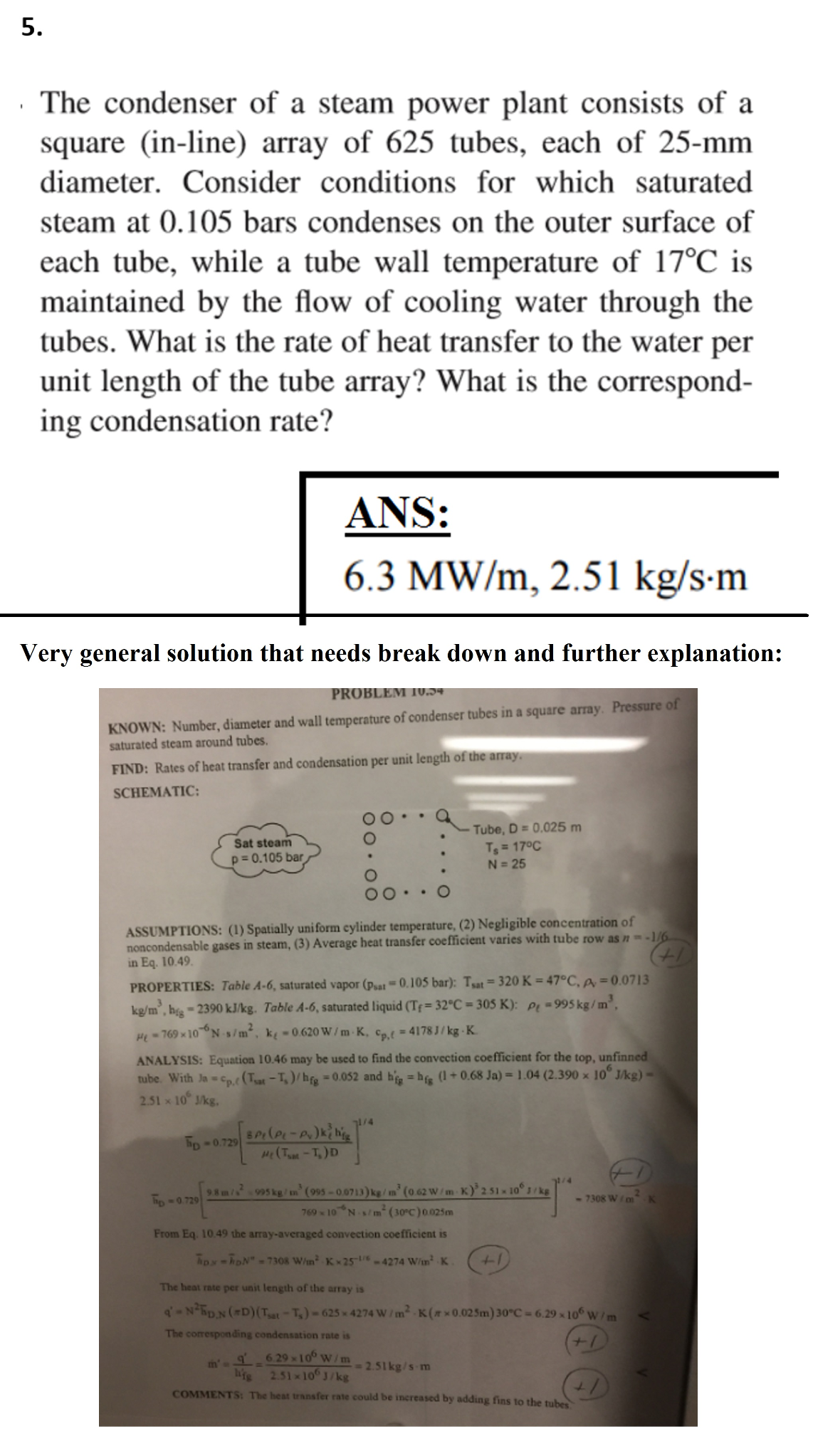 The condenser of a steam power plant consists of a