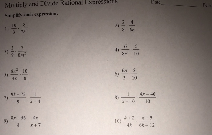 Multiply And Divide Rational Expressions Simplify Chegg Com