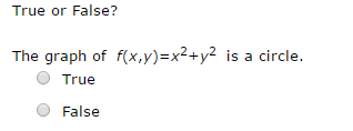 Solved True Or False The Graph Of F X Y X 2 Y 2 Is A Chegg Com