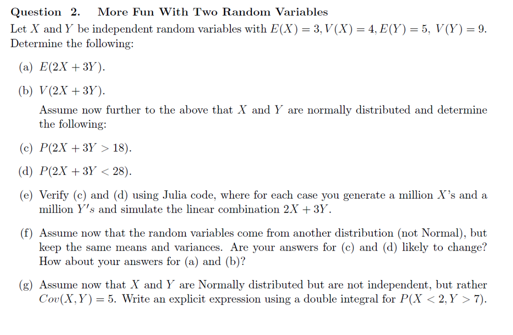 Solved Question 2 More Fun With Two Random Variables Let Chegg Com