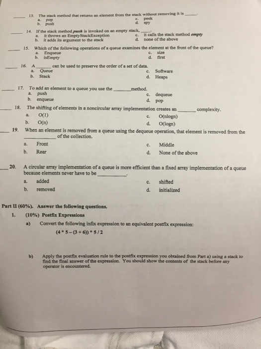 The stack method that returns an element from the