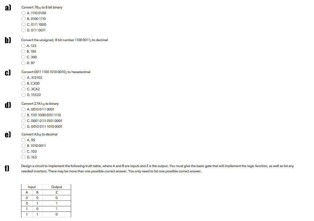 Solved 1 Convert 78io To 8 Bit Binary A 1110 0100 B 010