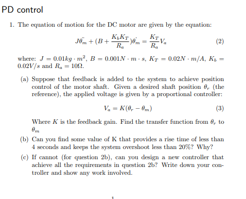 Pd Control 1 The Equation Of Motion For The Dc Mo Chegg Com