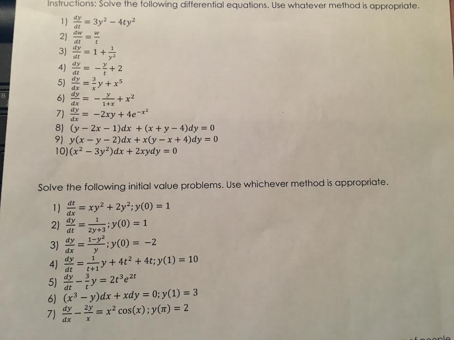 Solve The Following Differential Equations Use Chegg Com