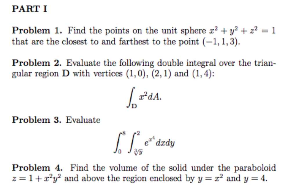 Solved Part I Problem 1 Find The Points On The Unit Sphere Chegg Com