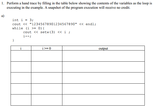 Trace table worked example 