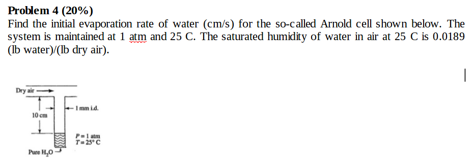 Problem 4 20 Find The Initial Evaporation Rate Problem 4 20 Find The Initial Evaporation Rate