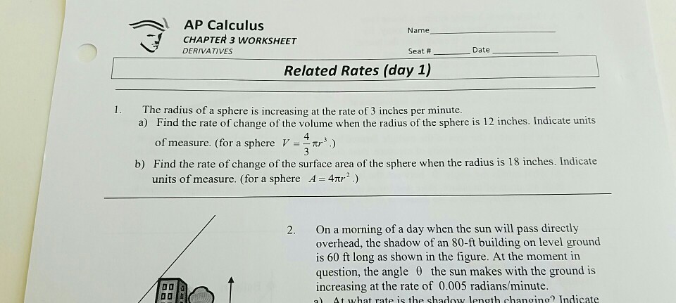 Solved Ap Calculus Chapter 3 Worksheet Derivatives Name S Chegg Com