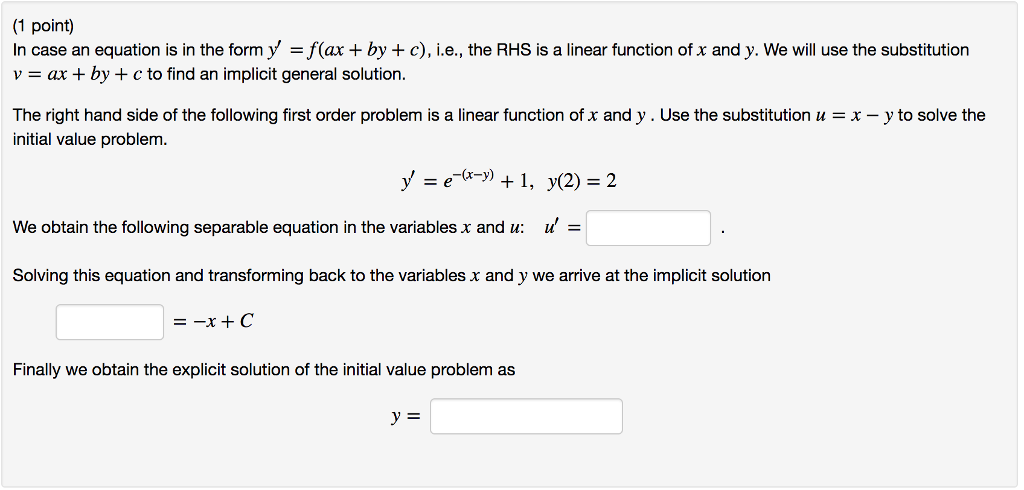 Solved 1 Point In Case An Equation Is In The Form Y F A Chegg Com