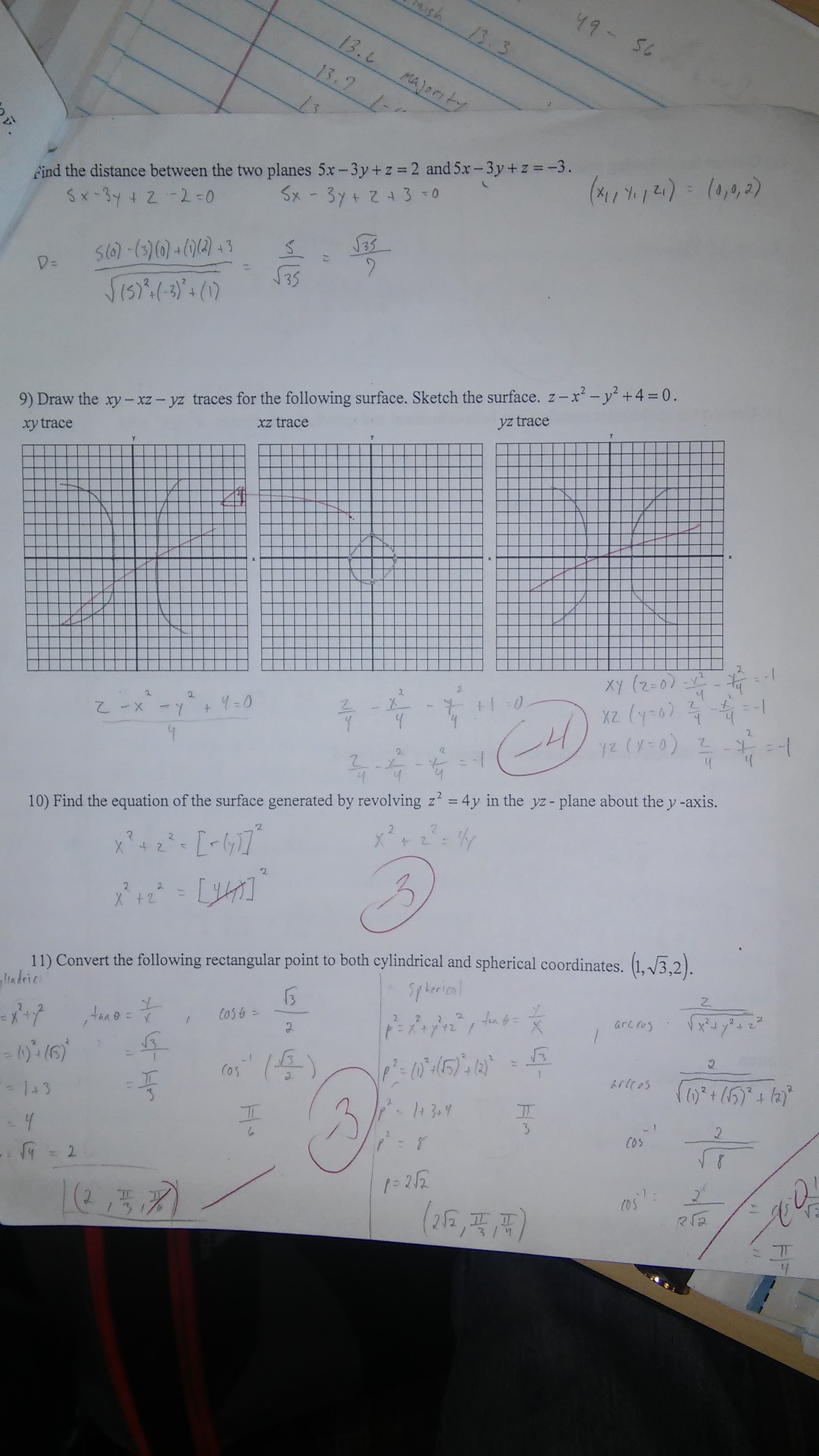 Solved 9 Draw The Xy Xz Yz Traces For The Following Chegg Com