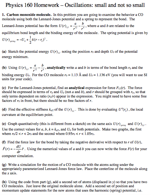 Solved Physics 160 Homework Oscillations Small And Not S Chegg Com