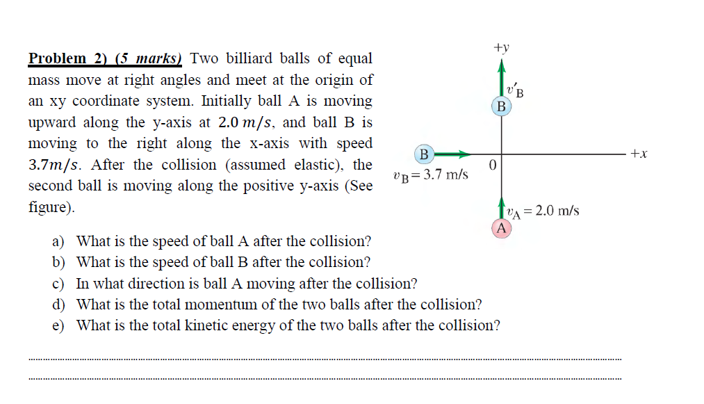 Two Billiard Balls Of Equal Mass Move At Right Angles Chegg 