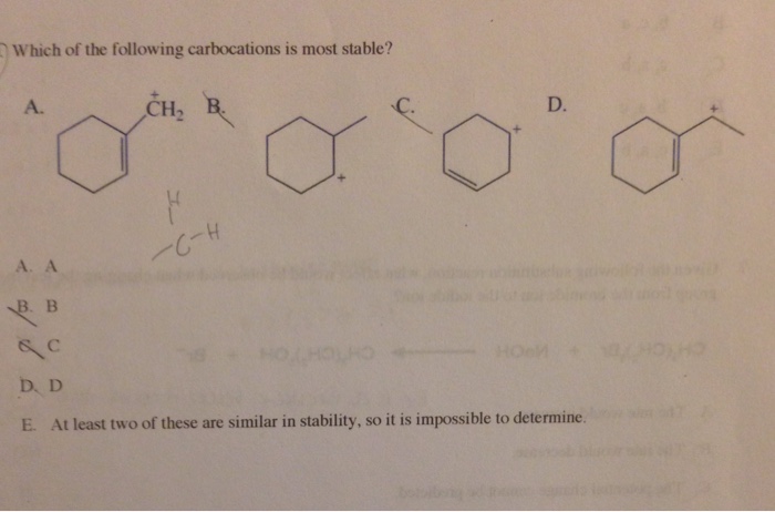 Solved Which Of The Following Carbocations Is Most Stable? | Chegg.com