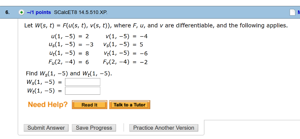 Solved 6 1 Points Scalcet8 14 5 510 Xp Let W S T F Chegg Com