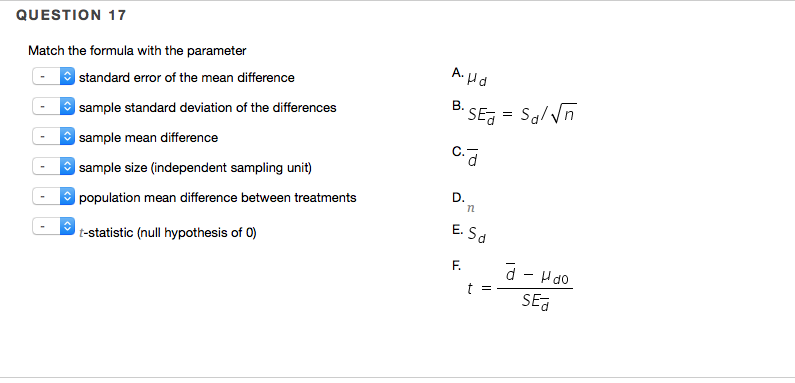 Solved: QUESTION 17 Match The Formula With The Parameter S ...