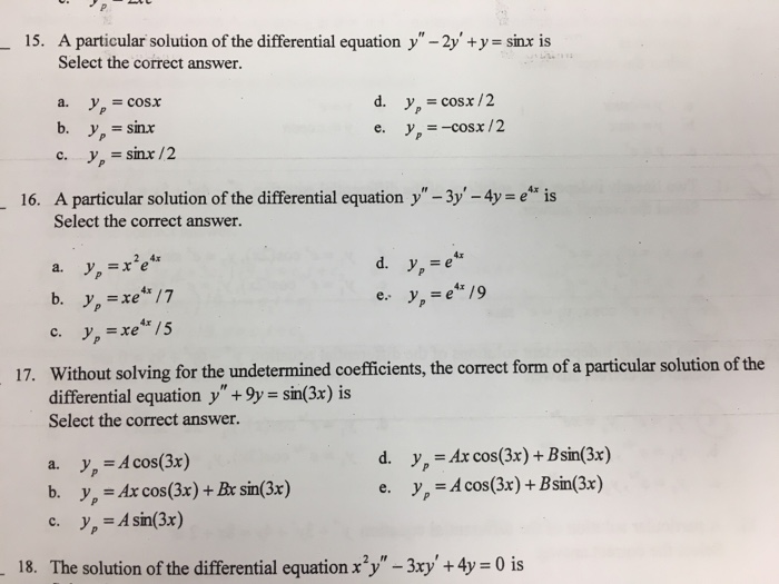 Solved A Particular Solution Of The Differential Equation Chegg Com