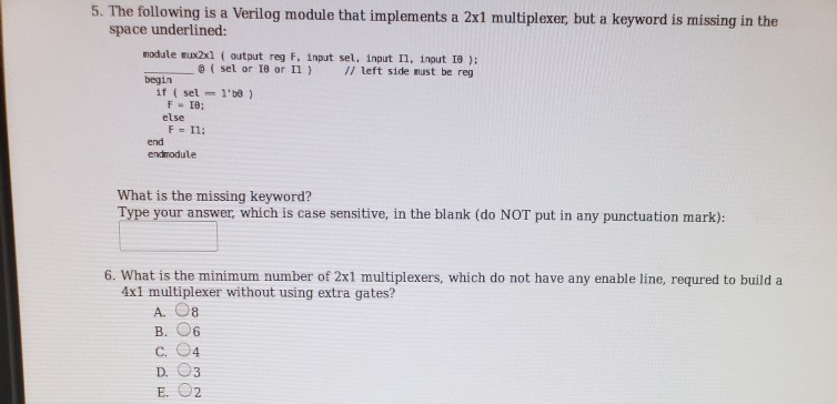 Solved 5 The Following Is A Verilog Module That Implemen Chegg Com