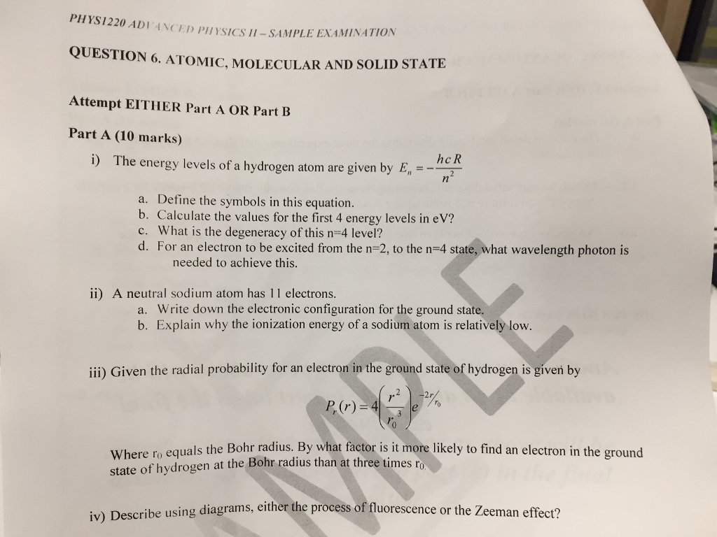 Solved: -SAMPLE EX ADI ANCED PHYS1220 QUESTION PHYSICS ... II