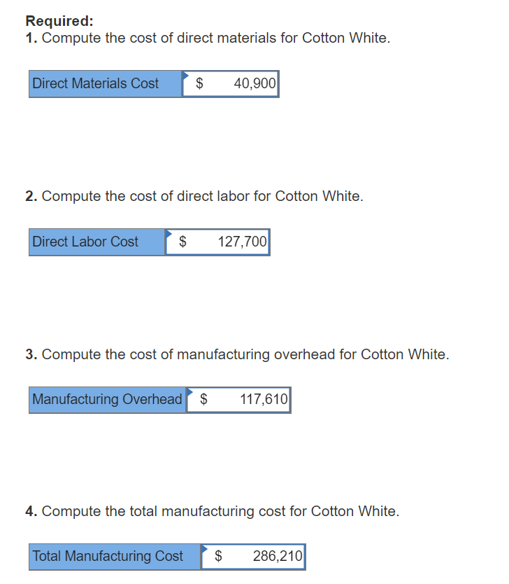 Question & Answer: Cotton White, Inc., makes specialty clothing for chefs. The company reported the following costs for 2015:..... 1
