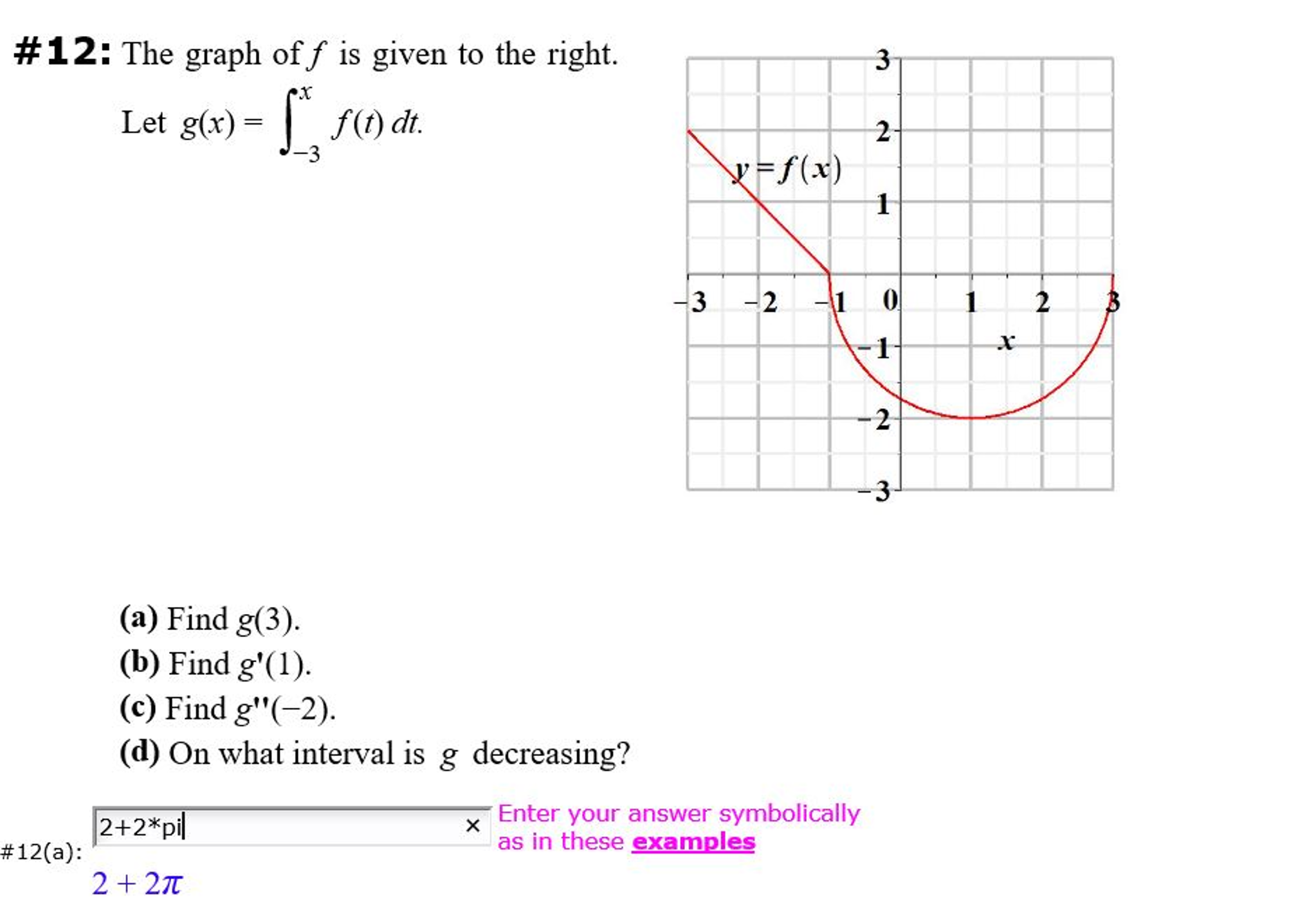Solved The Graph Of F Is Given To The Right Let G X In Chegg Com